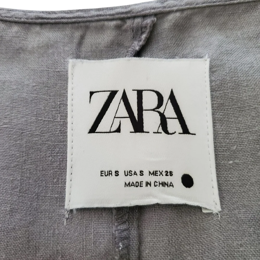 🔥ZARA Lillian Gray Linen ¾ Sleeve Button Front Vneck Lagenlook‎ Jumpsuit SZ S/M